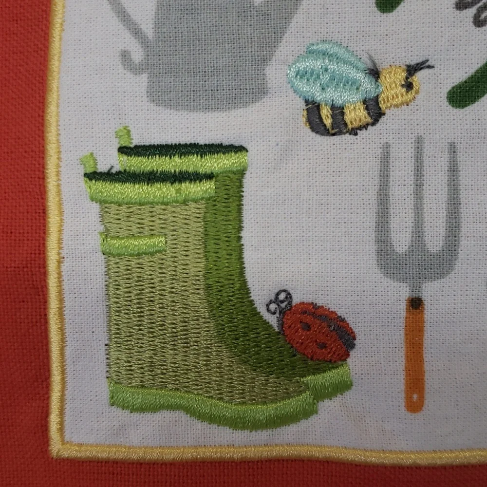 Design Imports NWT Kitchen Towel S/2 with Embroidered Garden Theme Design
